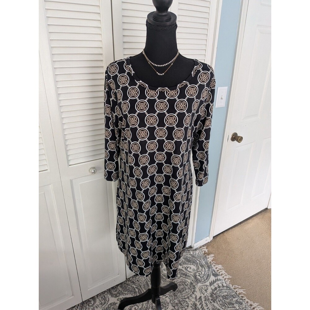 Lulu-B Dress Women L UPF 50 Black Medallion GeoShift Stretch Preppy Beach Status